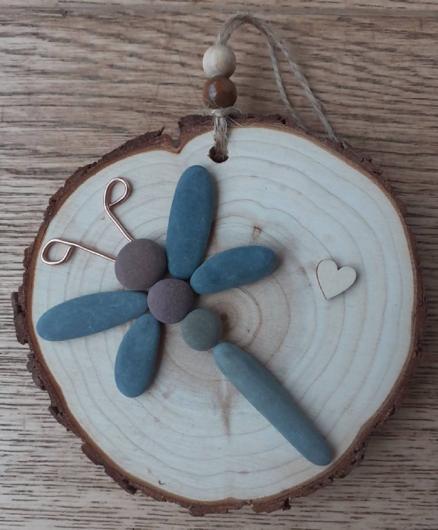 Wood Slice Pebble Picture - Dragonfly