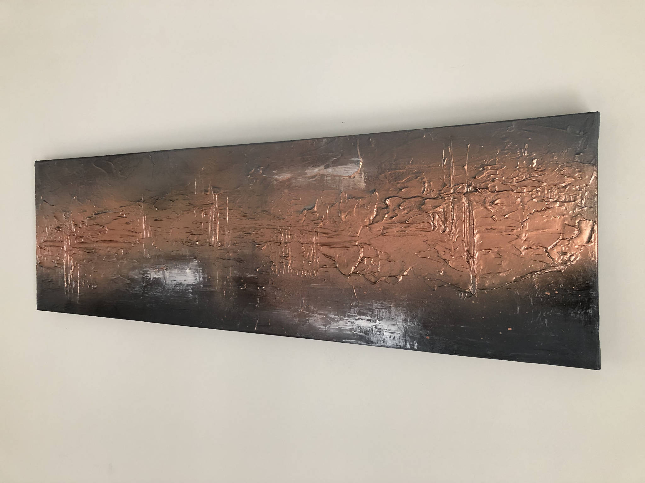 CRUCIBLE - Original industrial style canvas In greys and copper (100x30x4cm)