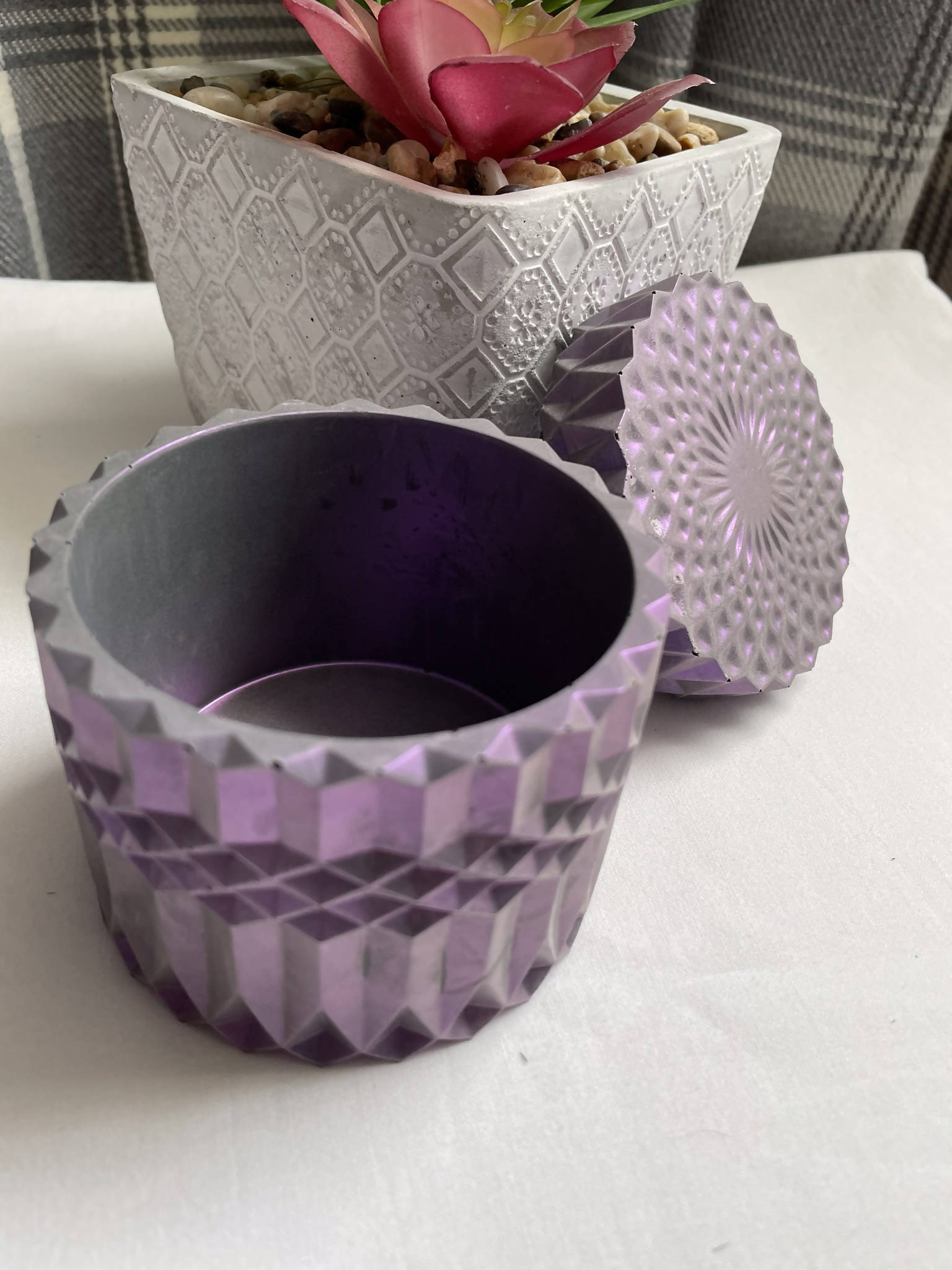 Black and Purple Jesmonite Pot with Lid
