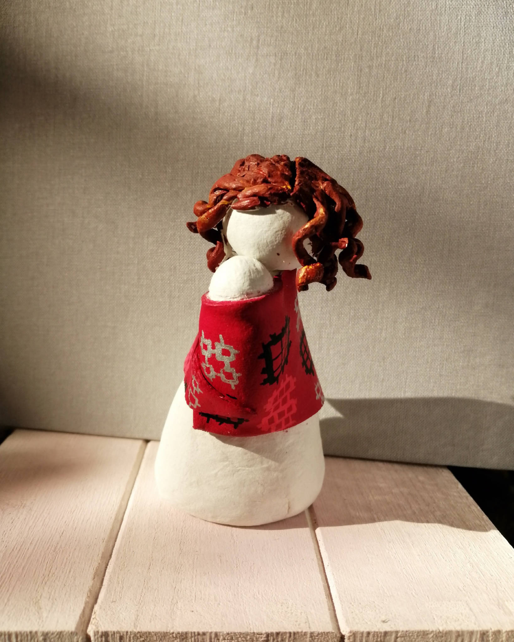 Mam Fach, red haired Siol Fagu Mother with Baby Clay Ornament