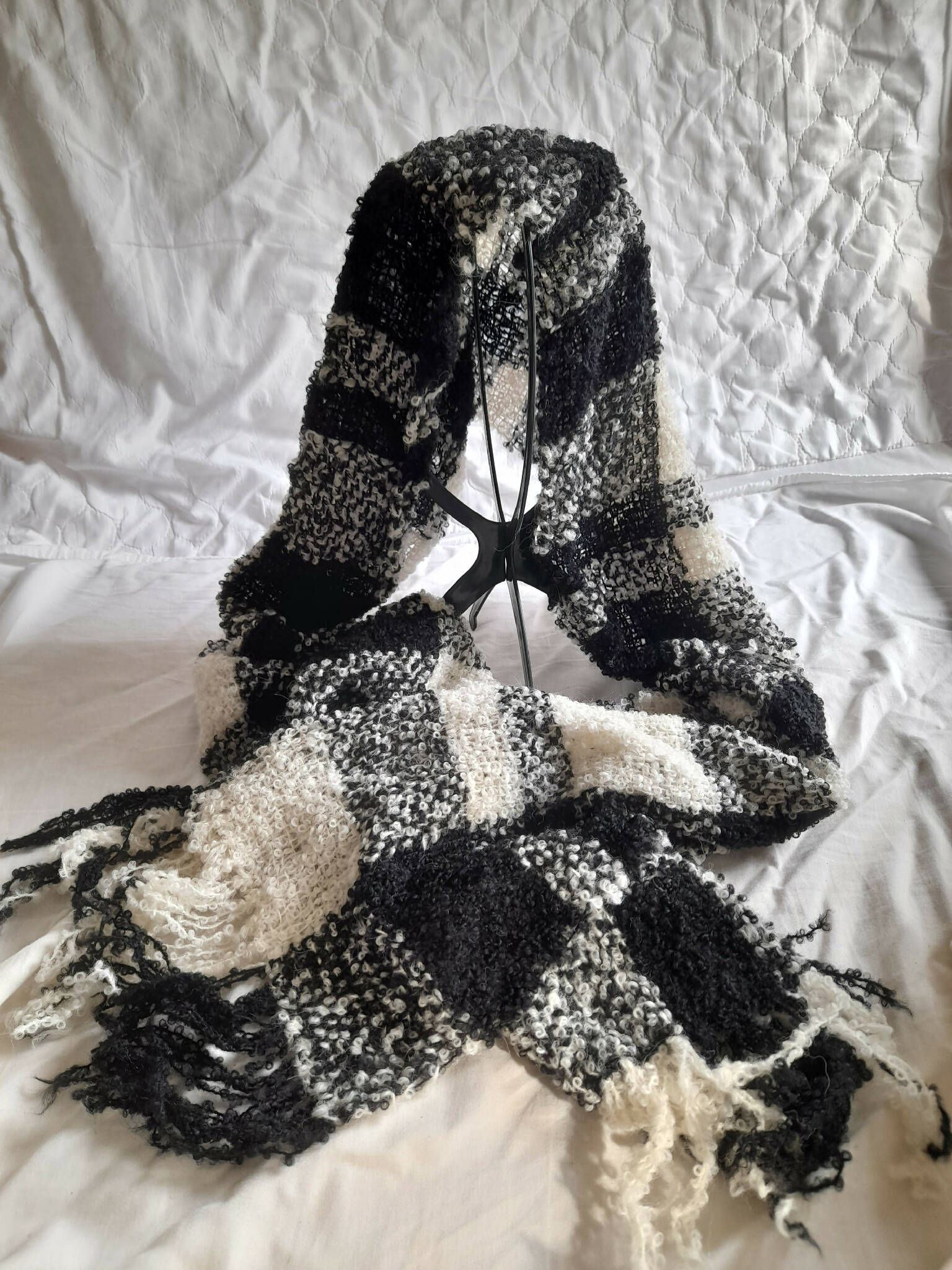 Super Soft lightweight Black and Cream Alpaca scarf/wrap