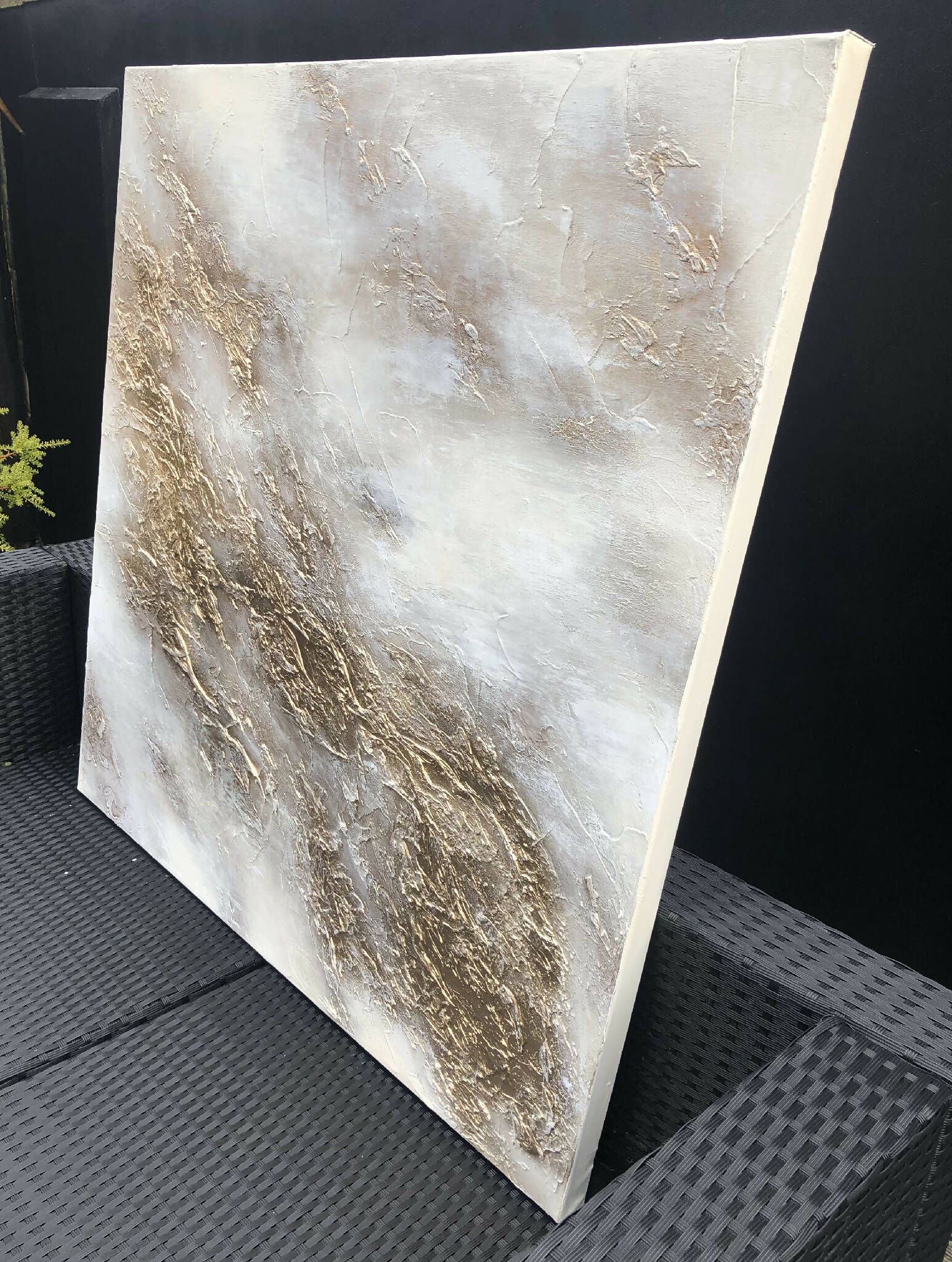 EMPYREAL - Textured acrylic art canvas in creamy white and metallic gold