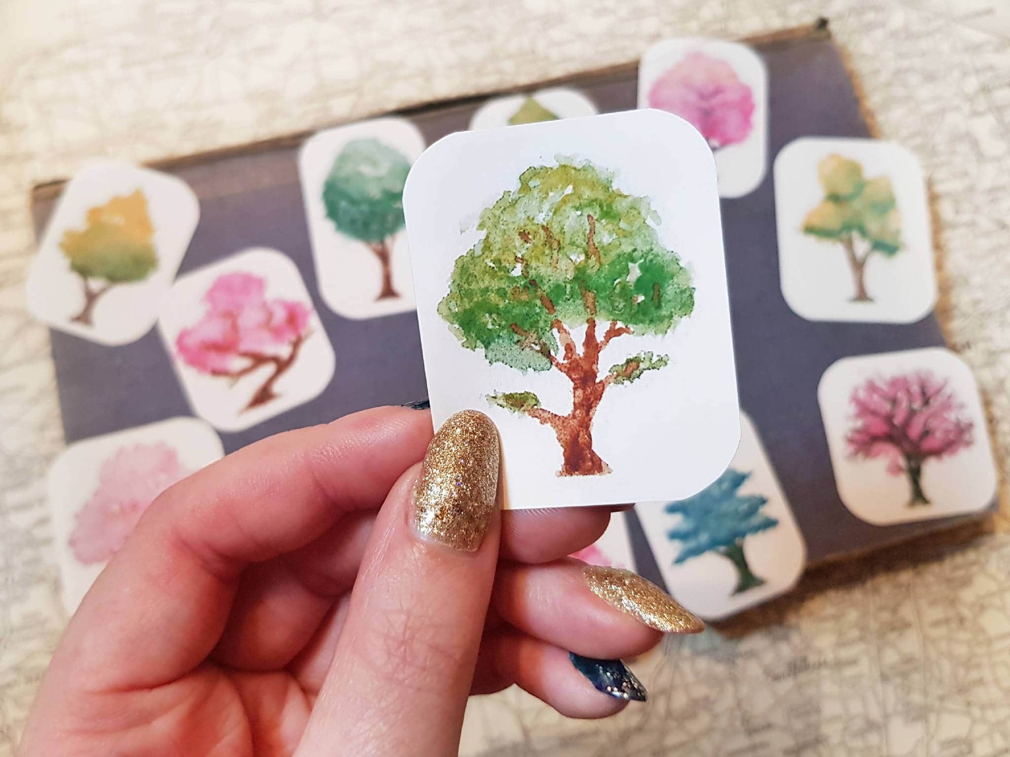 Handmade watercolour vinyl tree stickers prints (set of 12)