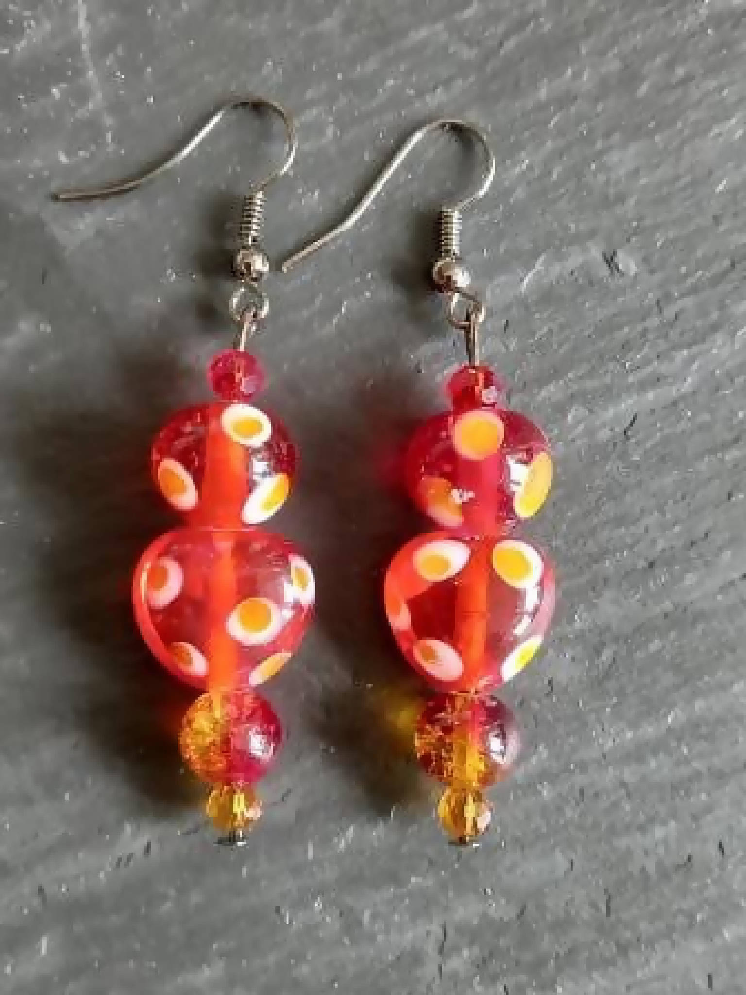 Earrings - Orange Spotted Beads