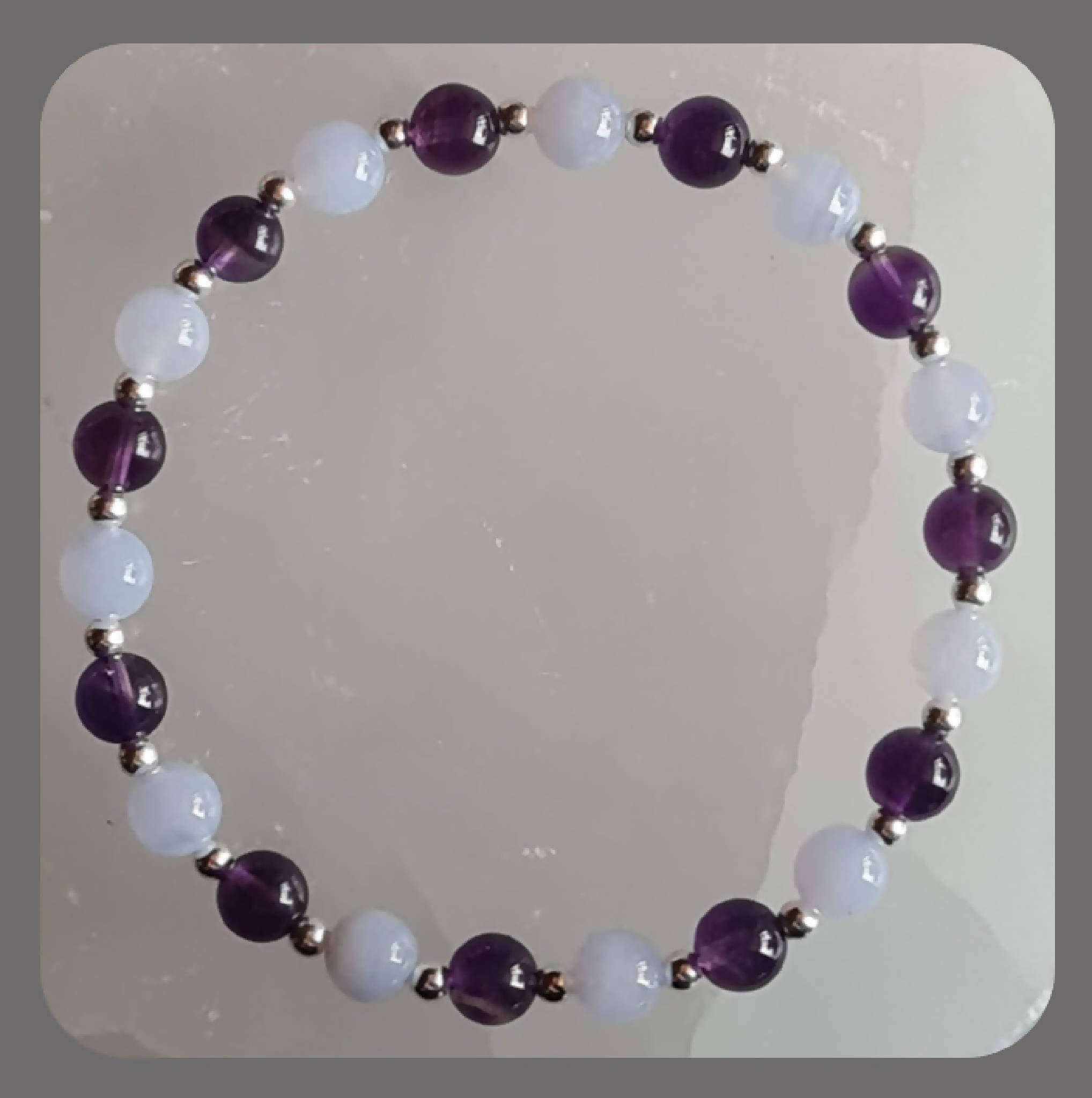 Amethyst, Blue Lace Agate and sterling silver stacker bracelet