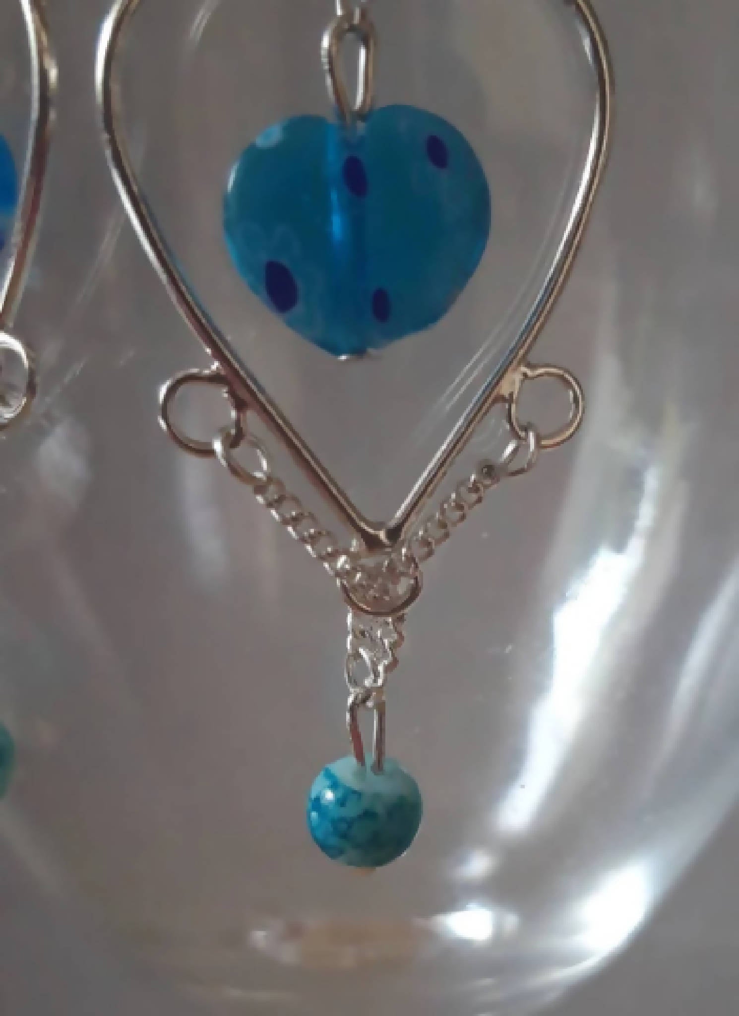 Blue Glass Heart Earrings